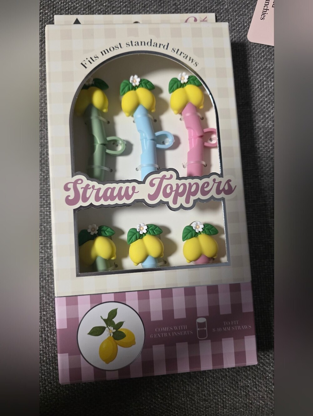 6 pc Straw Toppers Lemon Set